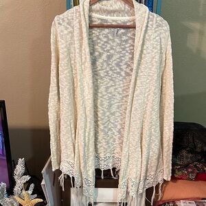 O'Neill Cream Knit Cardigan with Lace and Fringe